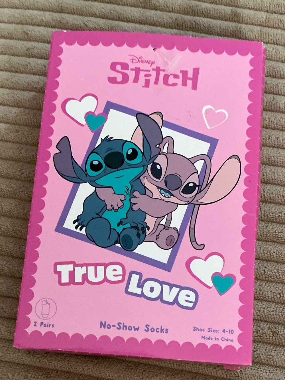 Disney Pink and Teal Stitch 'True Love' No-Show Socks Gift Set